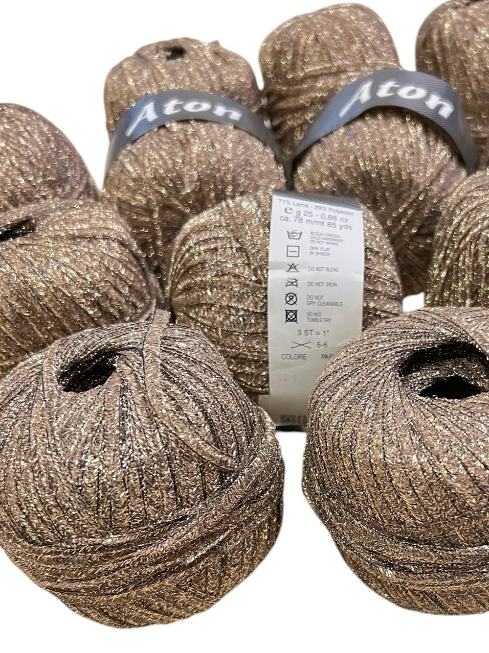 Lot of 10 Filatura di Crosa Aton Gold Lame Yarn 3 Stitches /1” New